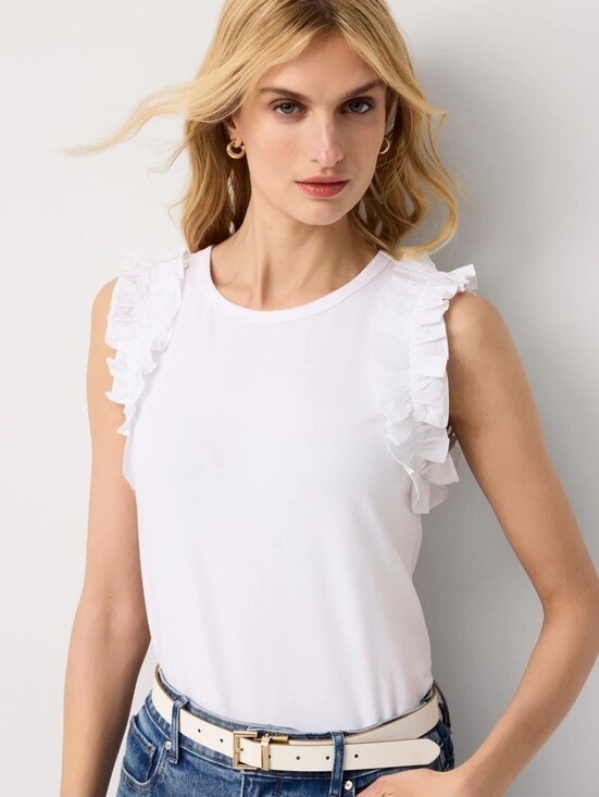 White House Black Market Tops - WHBM | Ruffle Trim Tank Color: white